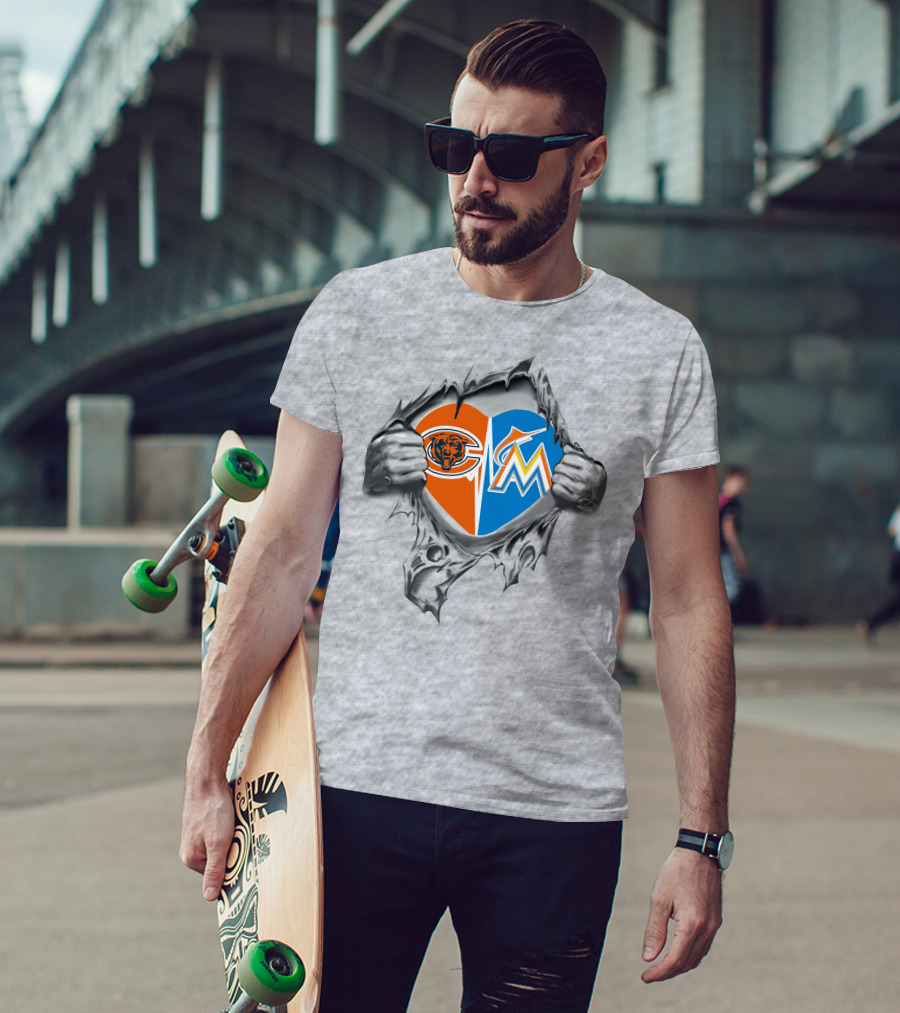 Chicago Bears Miami Marlins Heart T-Shirt