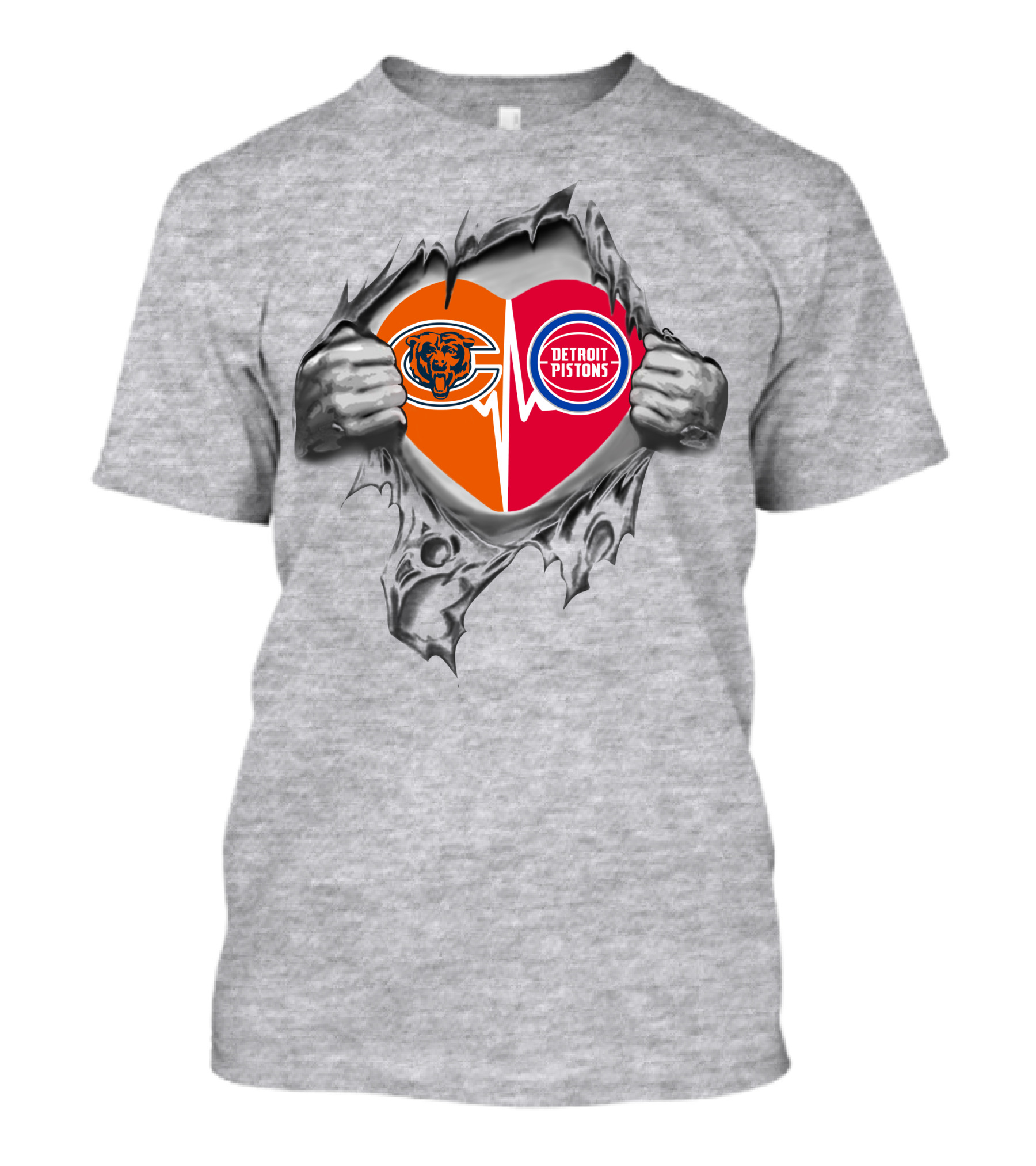 Chicago Bears Detroit Pistons Heart Torn Steel T-Shirt