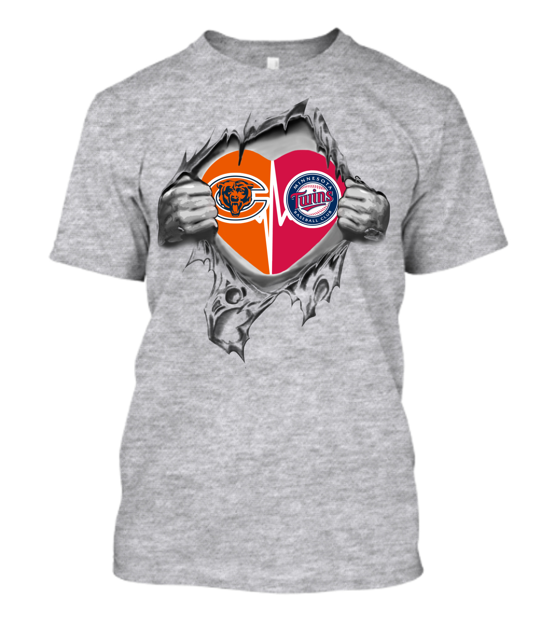 Bears Twins Heart Tear Minnesota Chicago T-Shirt