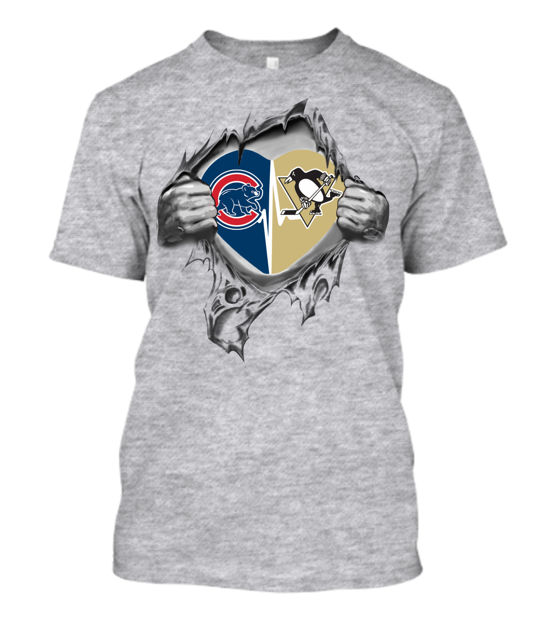 Cubs Penguins Heart Torn Open Dual T-Shirt