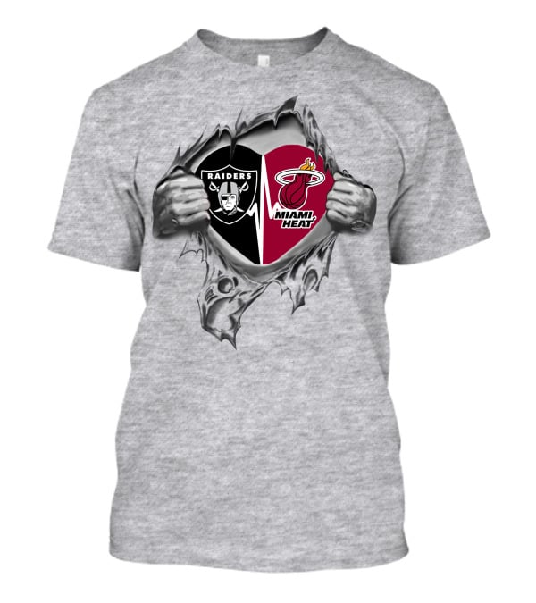 Raiders Miami Heat It's In My Heart Dual Loyalty Fan Passion T-Shirt