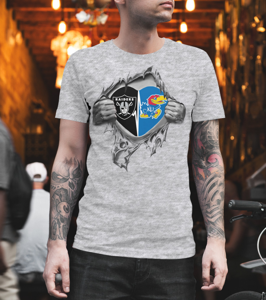 Raiders Kansas Jayhawks Heart Torn Reveal T-Shirt
