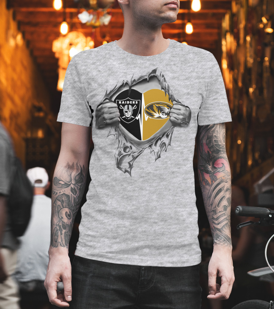 Raiders Missouri Tigers Heart Rip T-Shirt