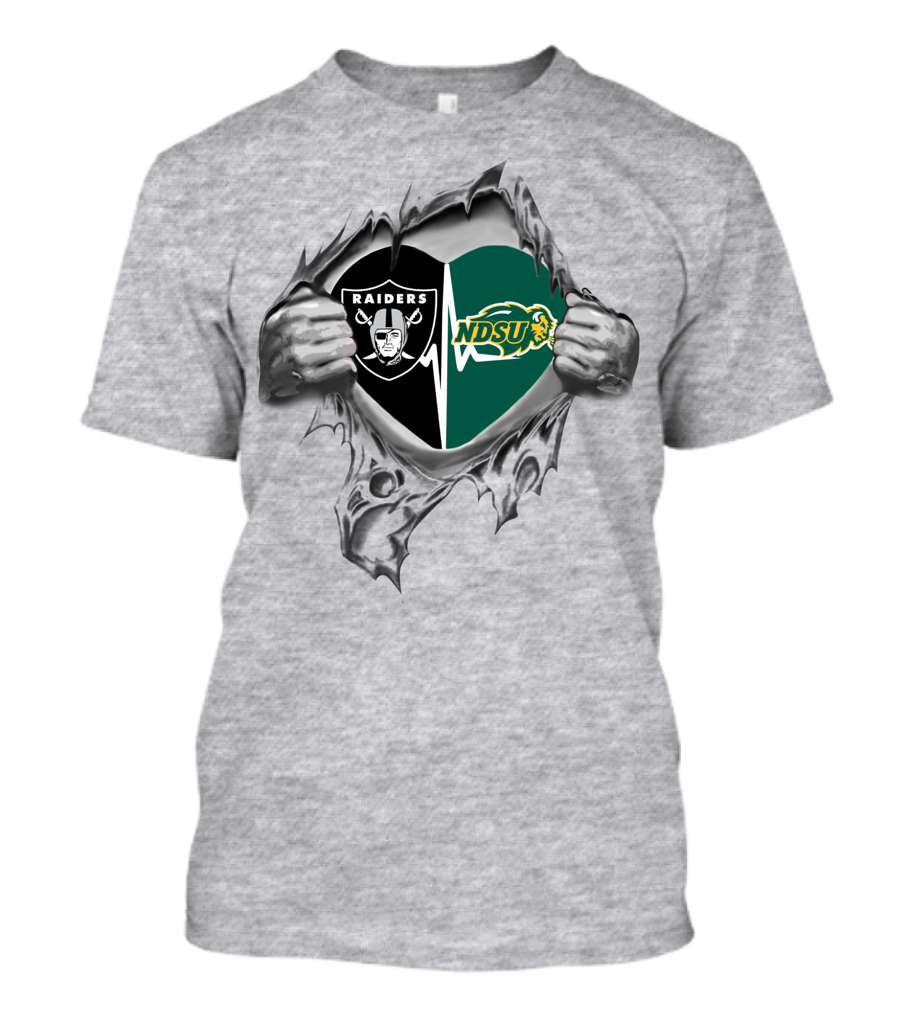 Raiders Ndsu Heartbeat Silver Torn Fabric T-Shirt