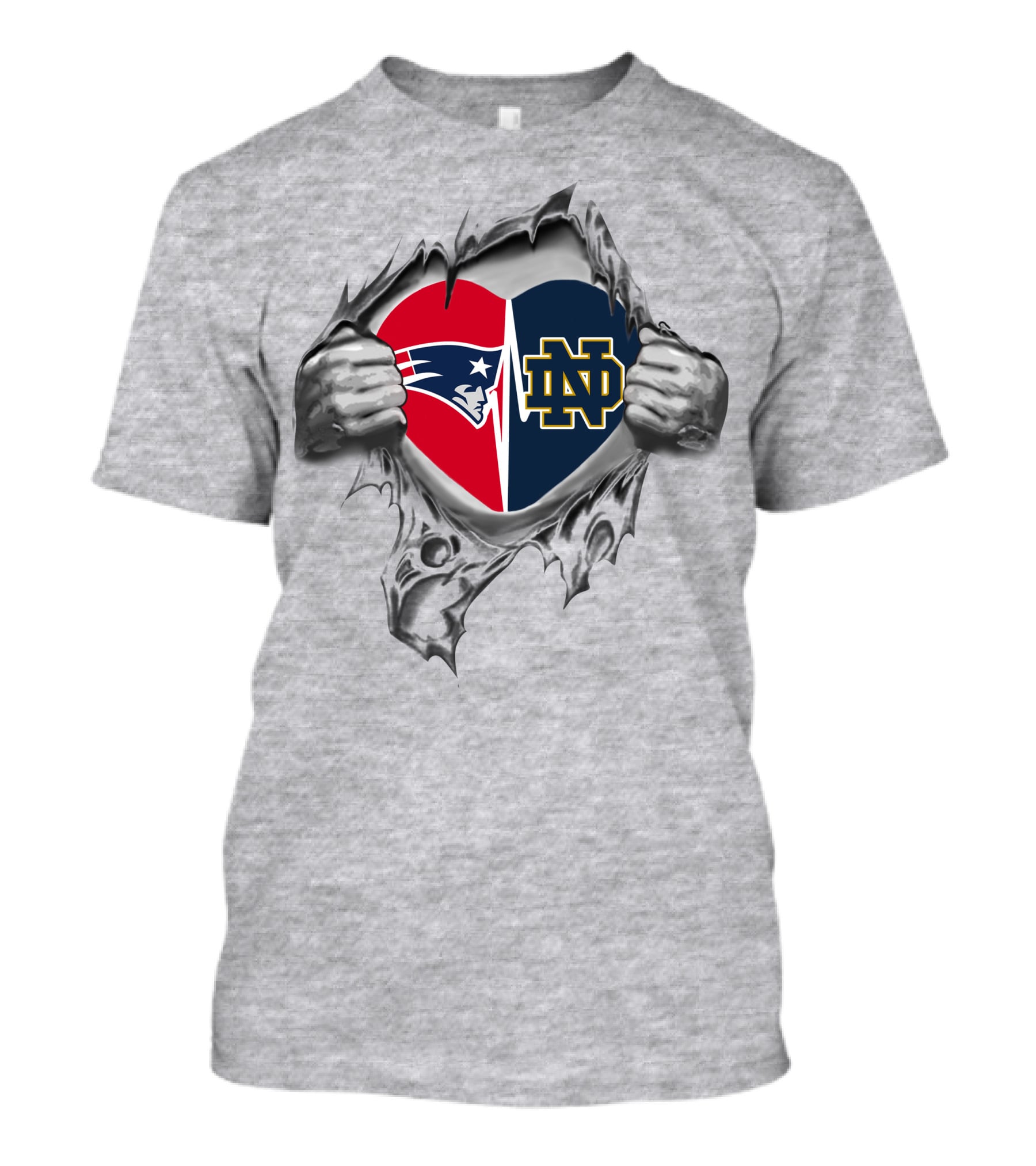 Patriots Notre Dame It's In My Heart Dual Logo Tear-Away T-Shirt