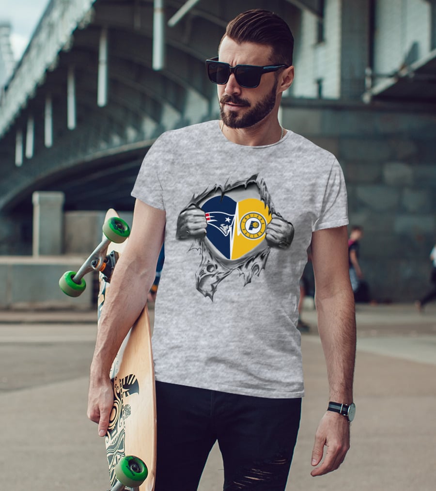 Patriots Pacers Heart Split Loyalty Ripped T-Shirt