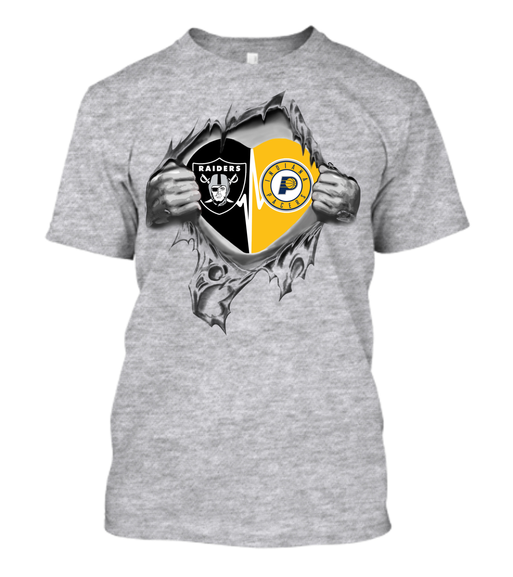 Raiders Pacers Heart Loyalty Split Logo Teared Effect T-Shirt