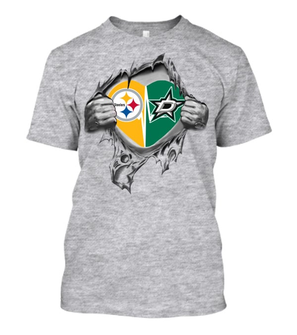 Steelers Dallas Stars Heart Symbol Logo Fusion T-Shirt