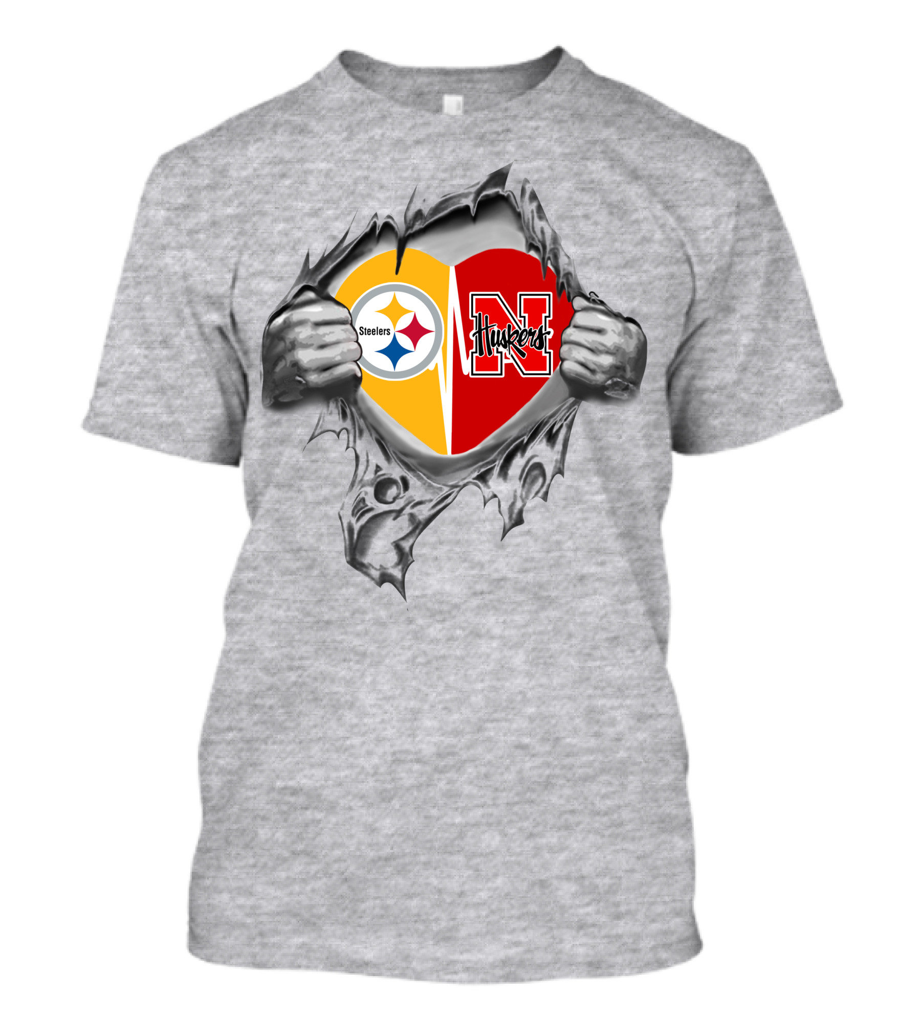 Steelers Huskers Heart Logo Torn Shirt Scene T-Shirt