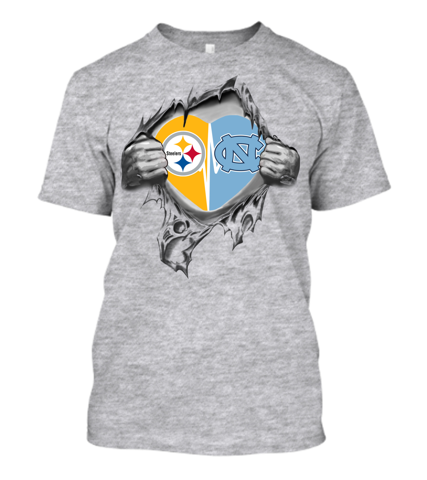 Steelers Tar Heels Heart Rip Iconic Team Fusion T-Shirt