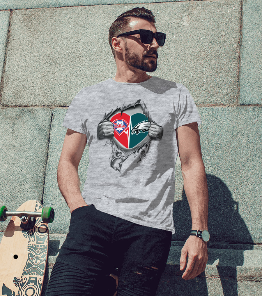 Eagles Phillies Heart Torn Open T-Shirt