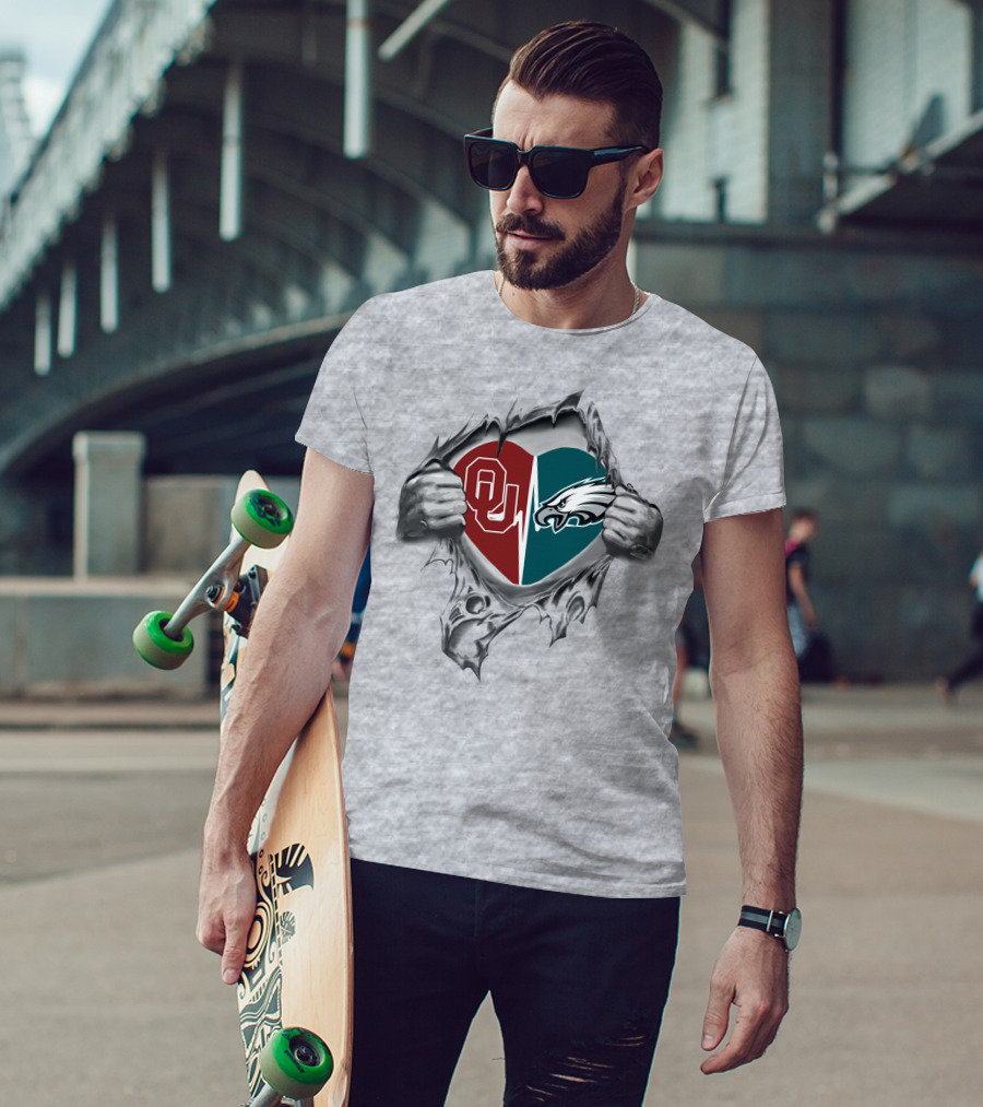 OU Sooners And Philadelphia Eagles Together In My Heart T-Shirt