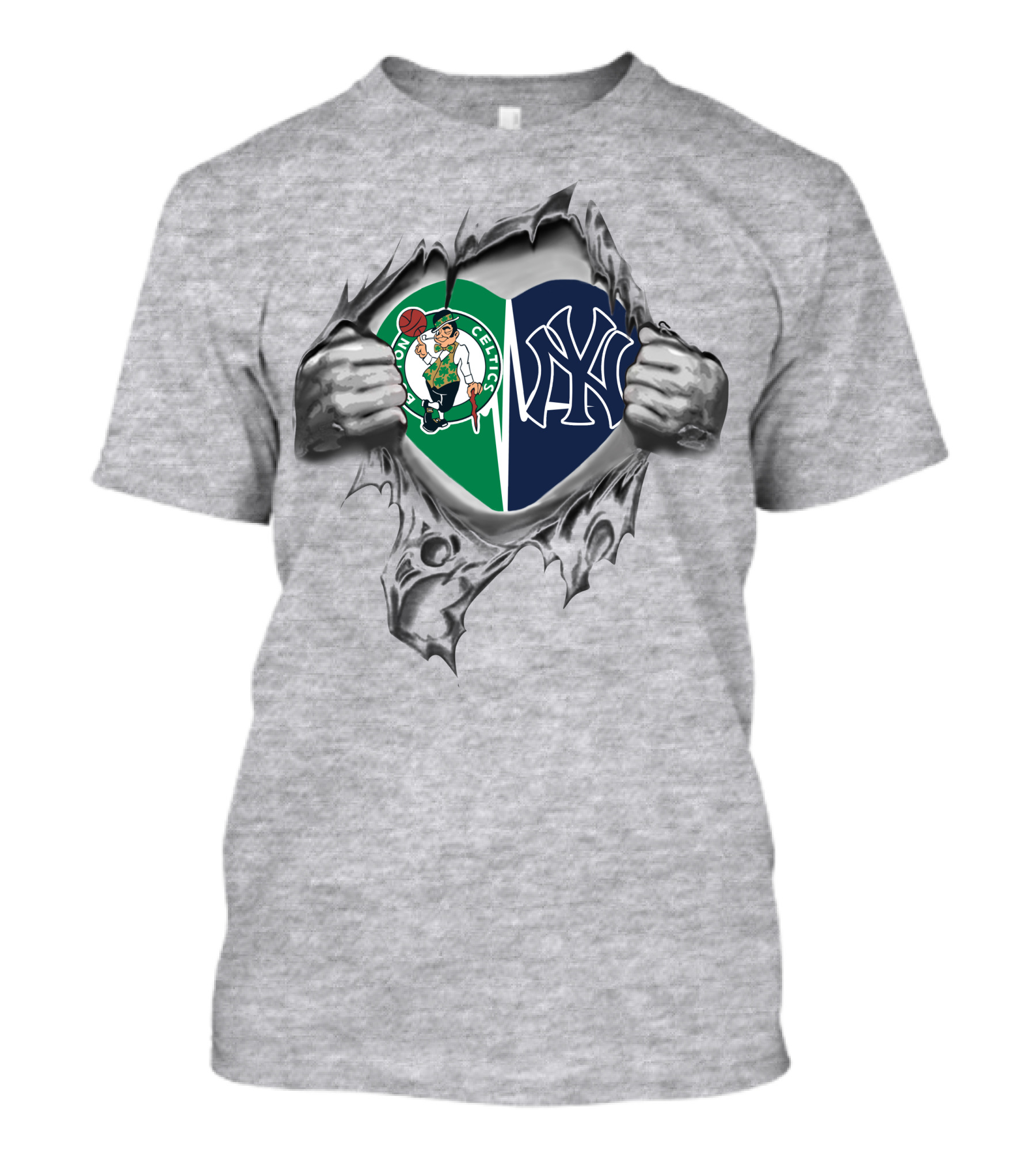 Celtics Yankees Heart Celtics Logo Yankees Emblem T-Shirt