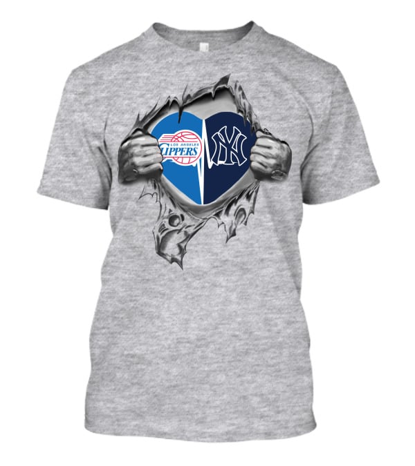 Los Angeles Clippers New York Yankees Heart In Hands T-Shirt