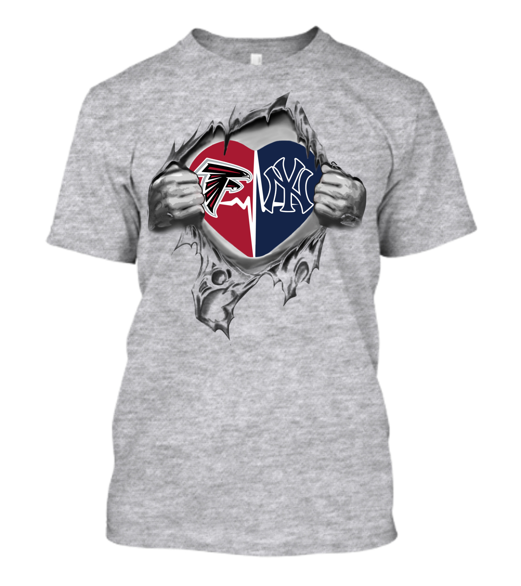 Falcons Yankees Heart Logo Split Peeling T-Shirt