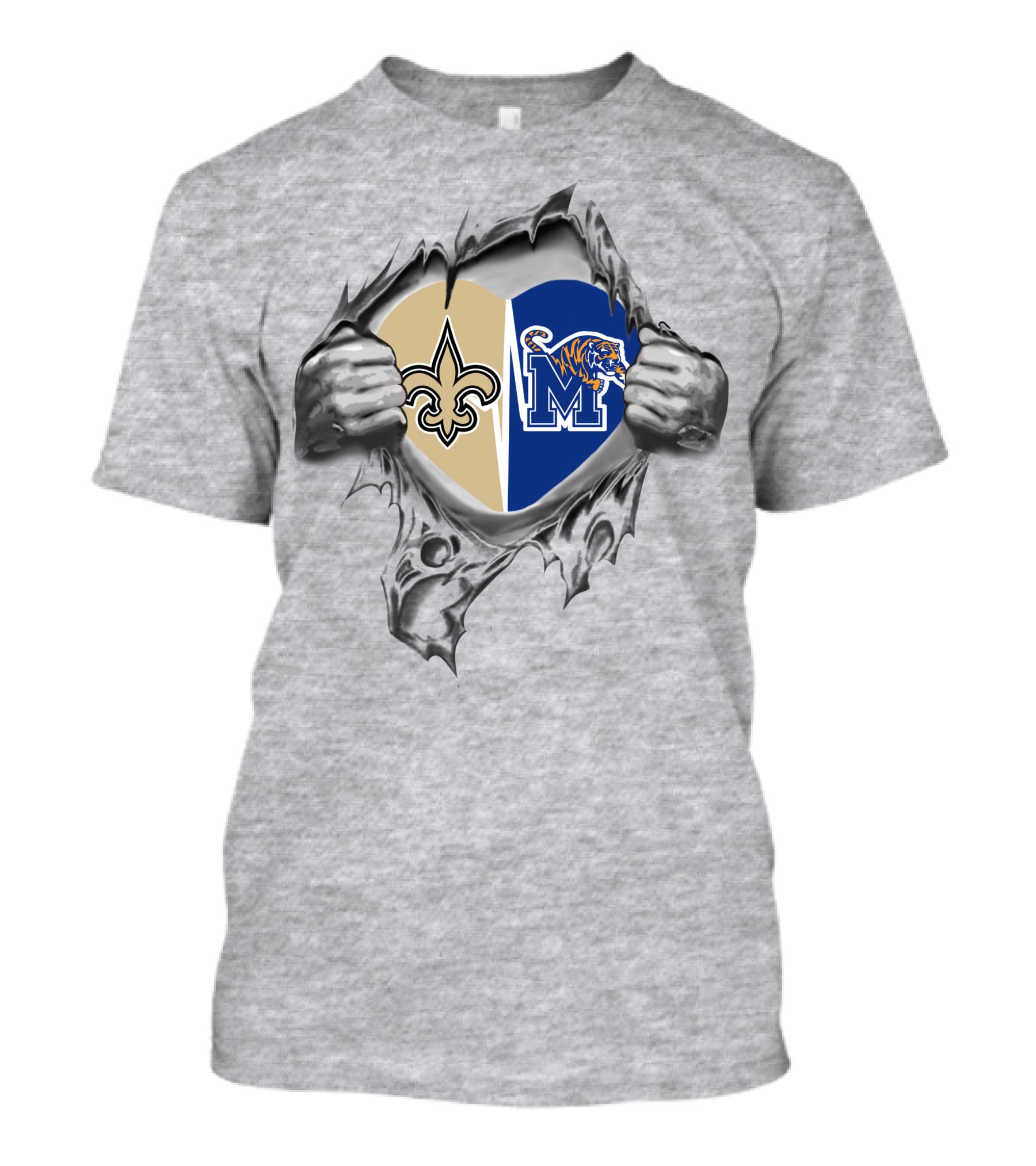 Saints Memphis Tigers Heart Logos Torn Fabric T-Shirt