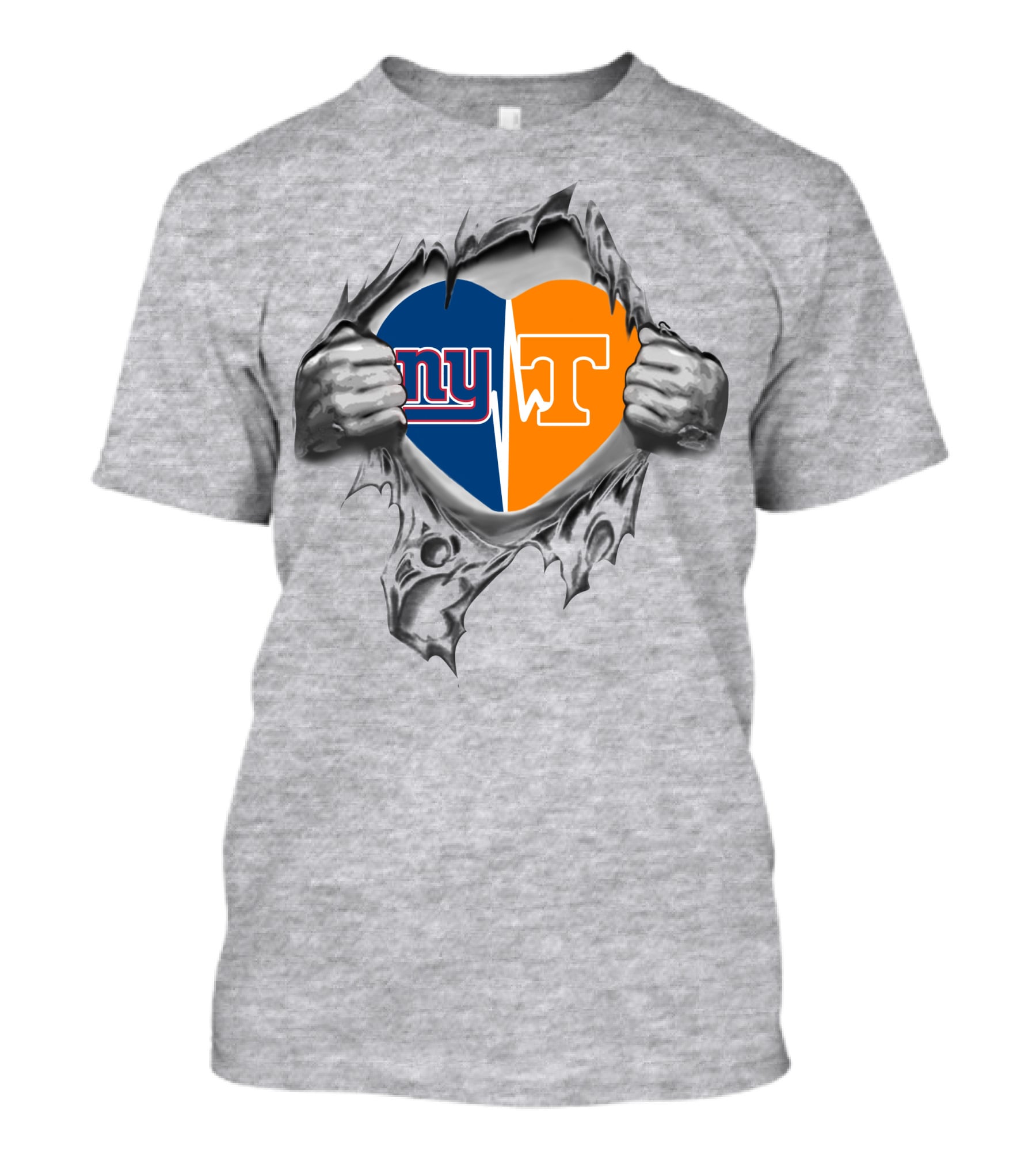 Giant Tennessee Heart Ny T Logo Split Inside Torn Metal Hands T-Shirt