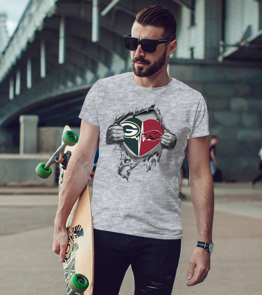 Green Bay Packers Arkansas Razorbacks Heart T-Shirt