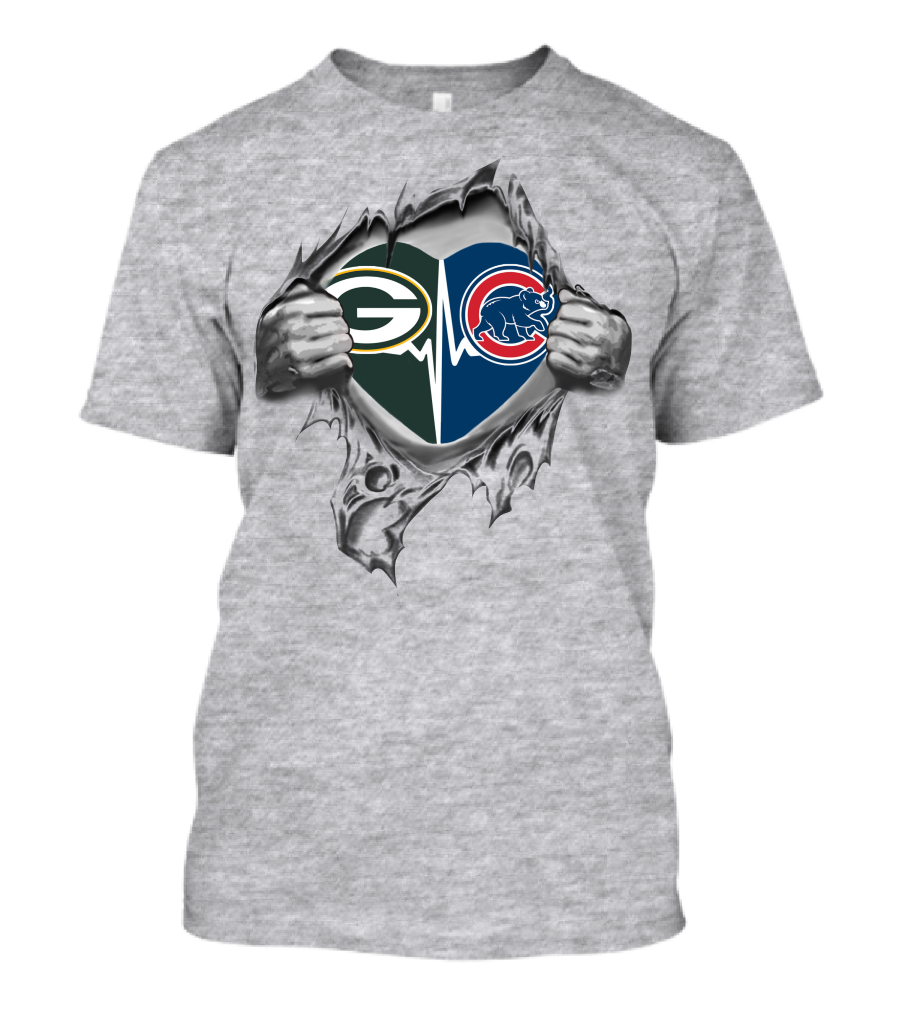 Green Bay Packers Chicago Cubs Heartbeat Tear Away T-Shirt