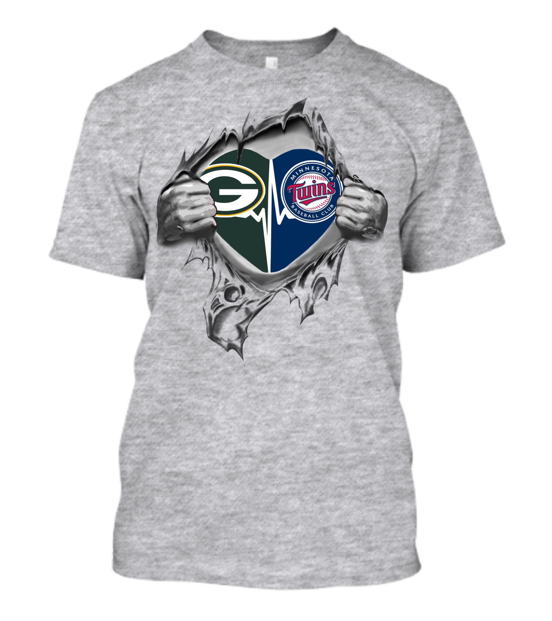 Green Bay Packers Minnesota Twins Baseball Club Heartbeat T-Shirt