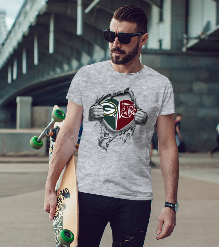 Green Bay Packers Texas A&M Heart T-Shirt