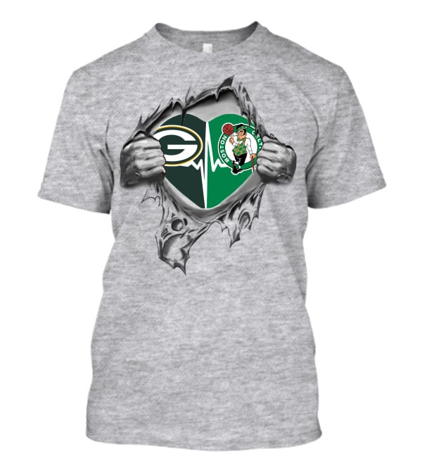 Green Bay Packers Boston Celtics Heartbeat Fusion T-Shirt