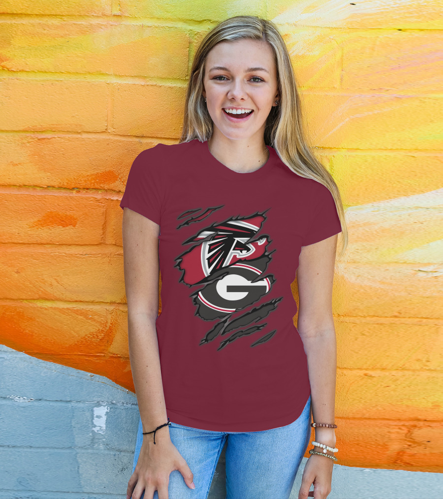 Atlanta Falcons Georgia Bulldogs Claw Marks Logo Combo T-Shirt