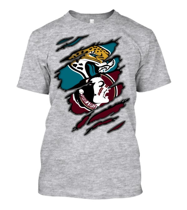 Jacksonville Jaguars And Florida State Seminoles Logo Crossover T-Shirt