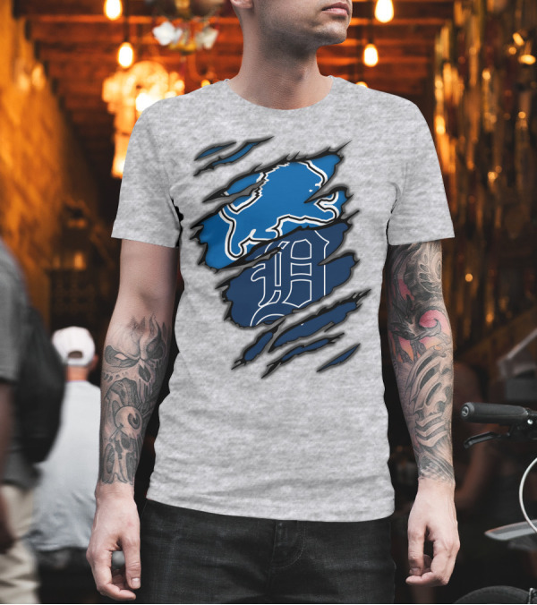 Detroit Lions Tigers Blue Claw Marks T-Shirt Detroit Lions Tigers Blue Claw Marks T-Shirt