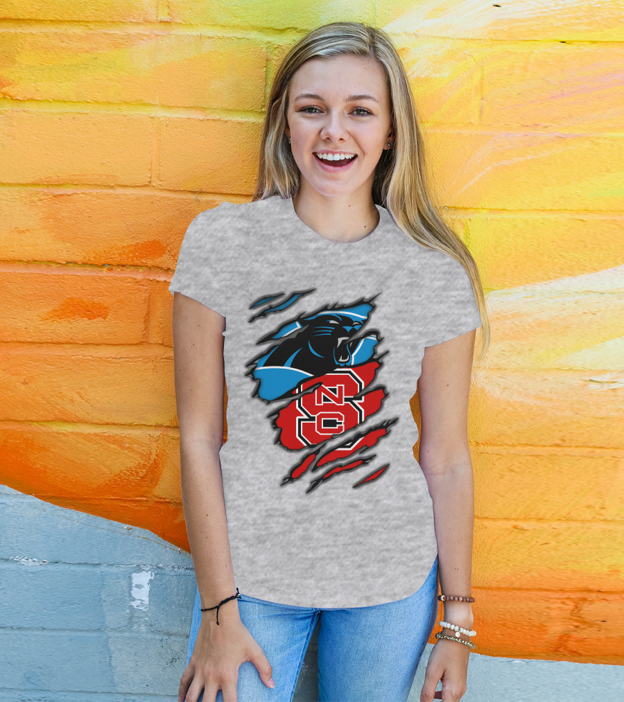 Carolina Panthers Nc State Wolfpack Claw Mark Logo Mashup T-Shirt