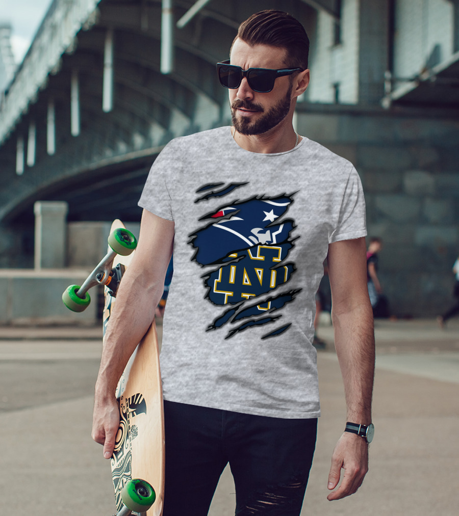 New England Patriots Notre Dame Fighting Irish Logo Mashup T-Shirt