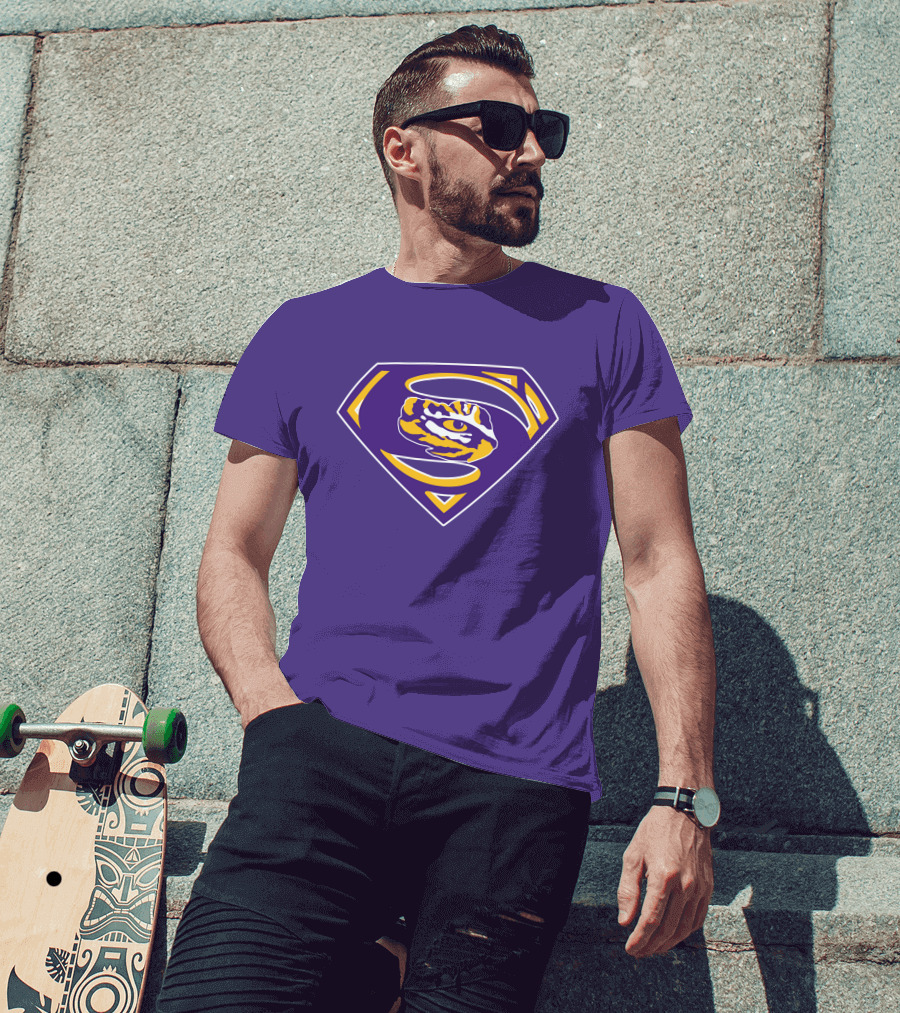 Superman LSU Tigers Logo Purple And Gold Tiger Eye T-Shirt
