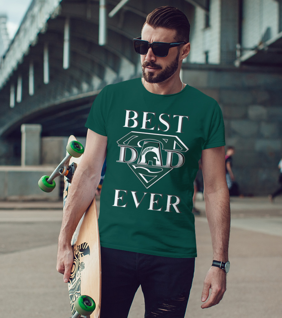 Michigan State Spartans Best Dad Ever Spartan Logo Superhero Badge T-Shirt