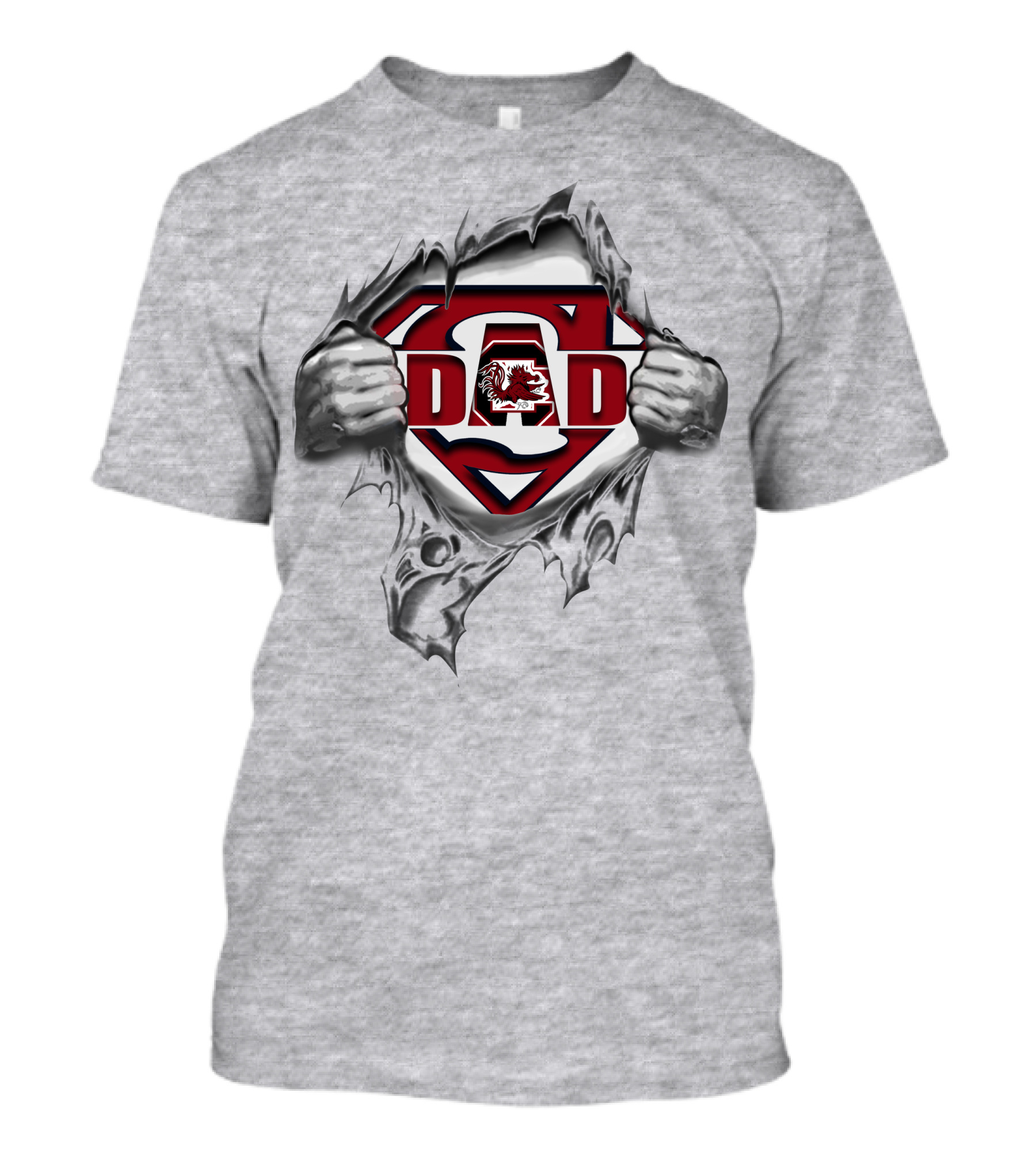 South Carolina Gamecocks Super Dad Logo With Torn Shirt Effect T-Shirt