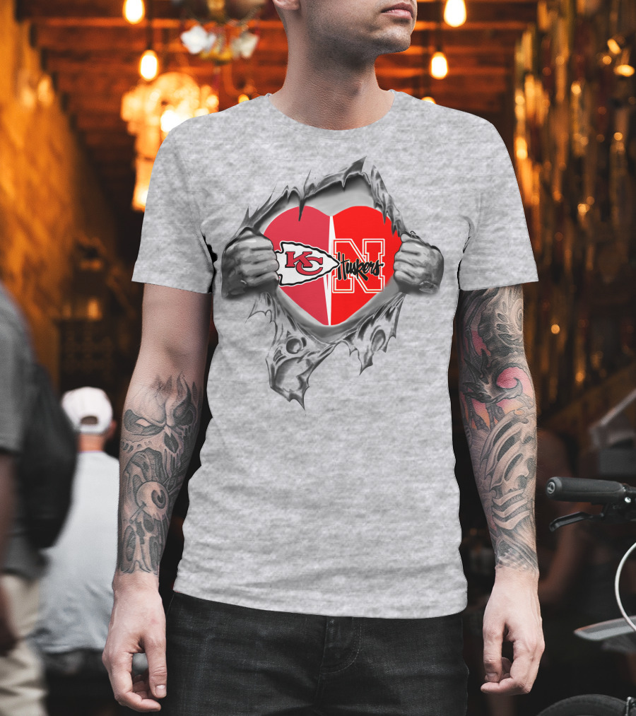 Kansas Chiefs Nebraska Cornhuskers Heart Split T-Shirt