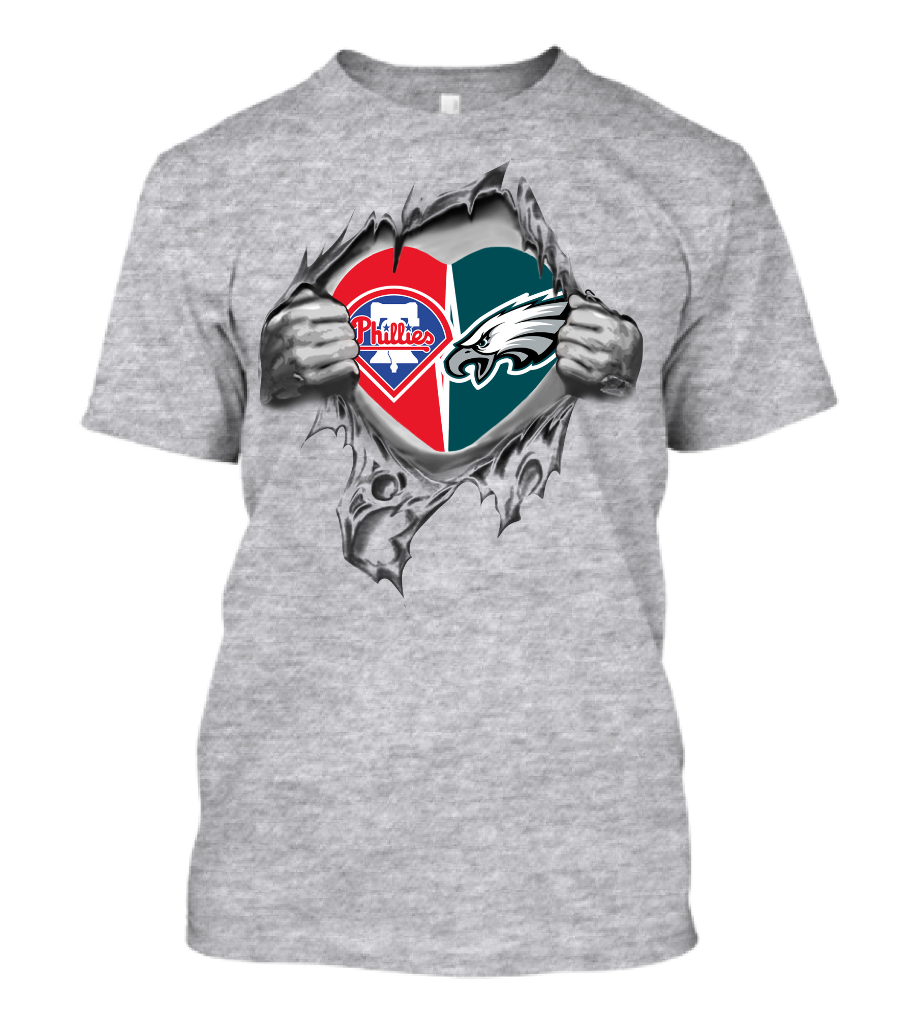 Philadelphia Eagles Phillies Heart Emblem With Torn T-Shirt