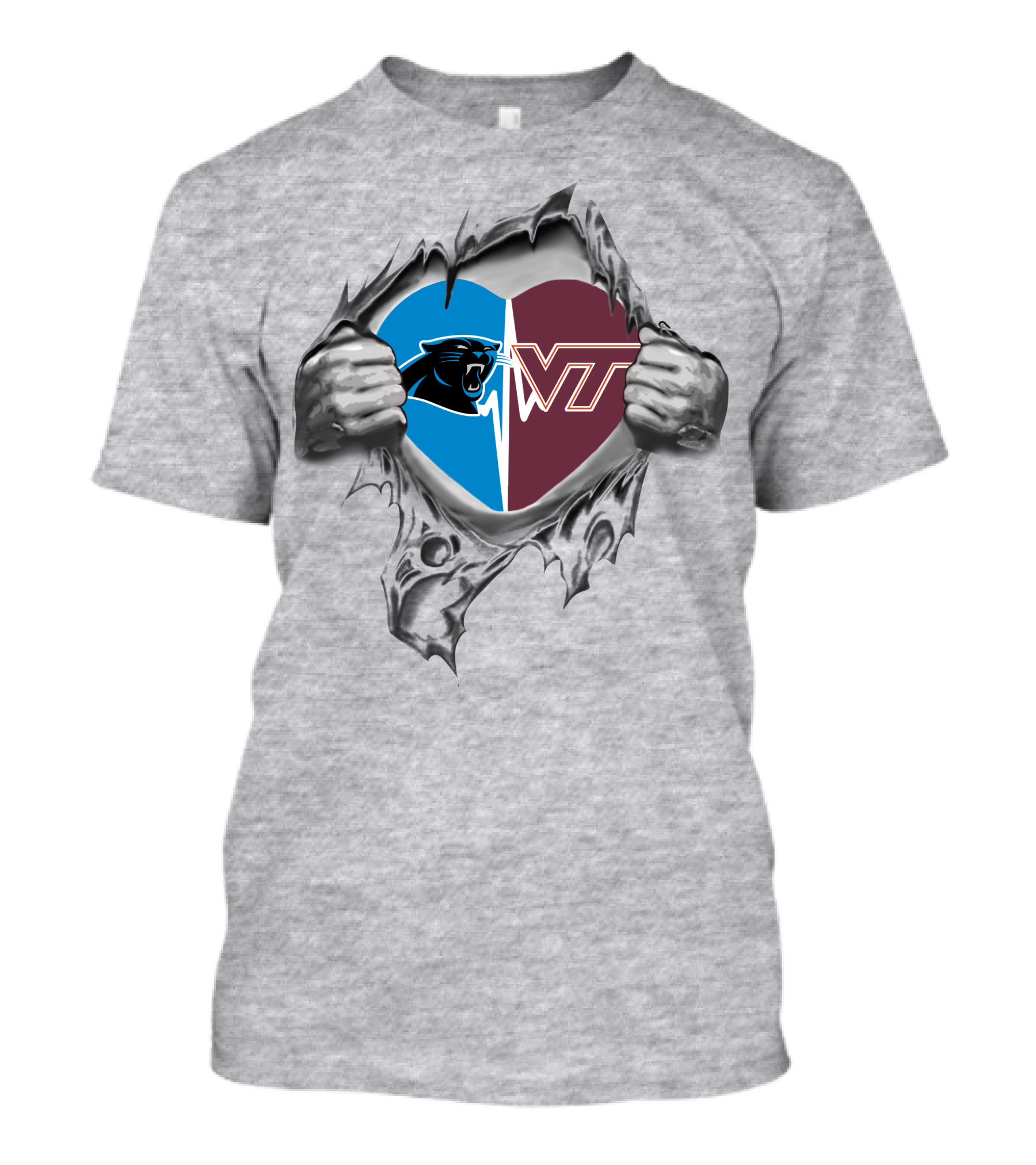 Panthers Hokies Heart Logo Split Hands Peeling T-Shirt