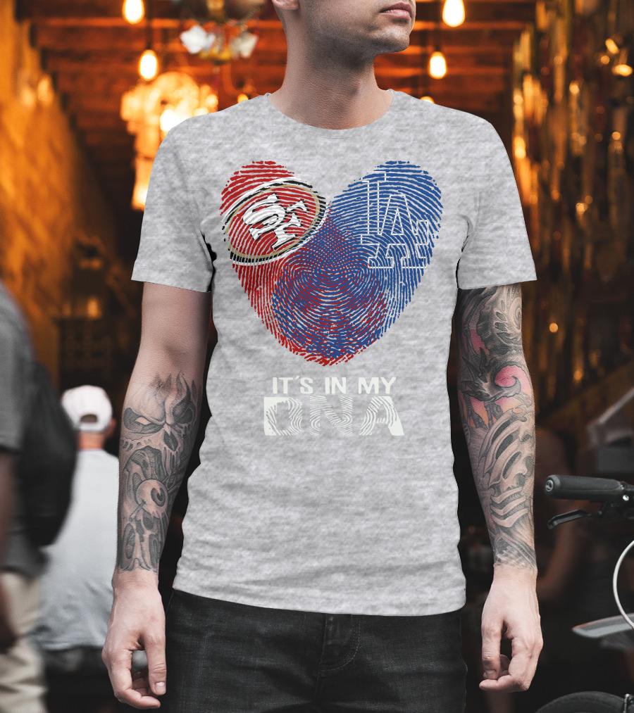 49ers Dodgers Heart Fingerprint It's In My Dna T-Shirt