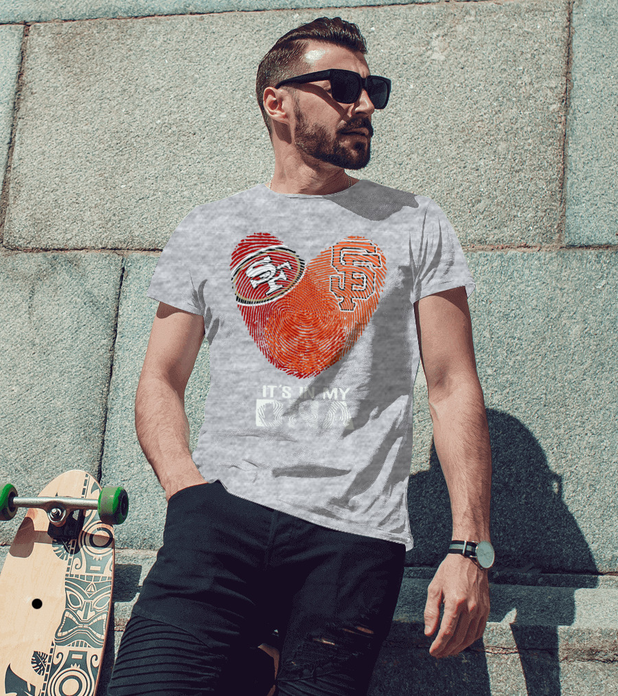 49ers Giants Heart Fingerprint It's In My Dna T-Shirt