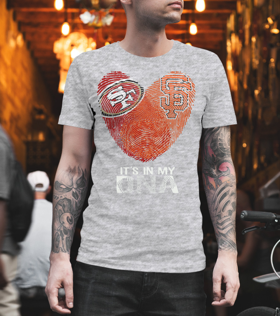 49ers Giants Heart Fingerprint It's In My Dna T-Shirt