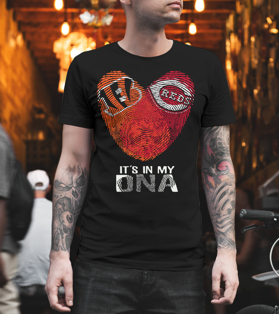 Bengals Reds Heart Fingerprint It's In My DNA T-Shirt
