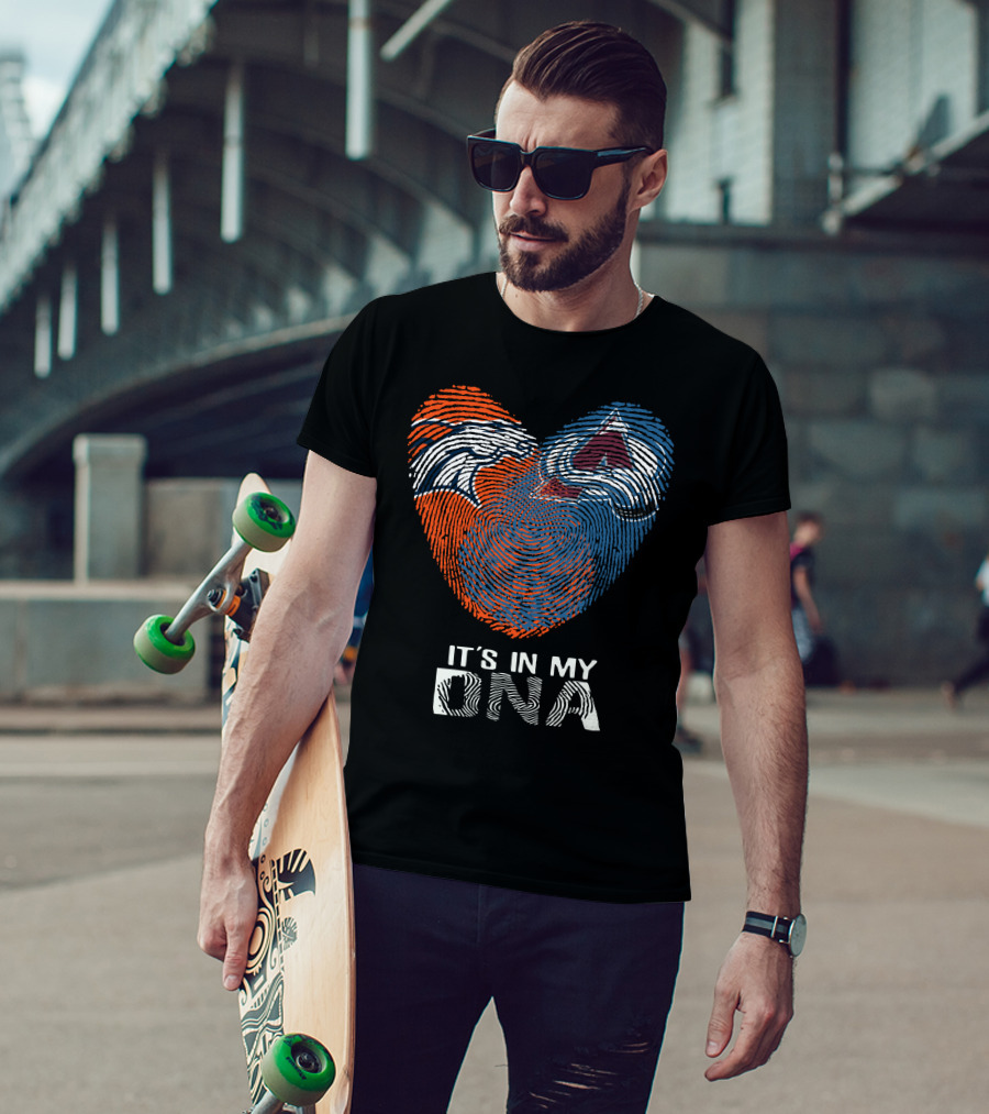 Broncos Avalanche Heart It's In My Dna Fingerprint T-Shirt