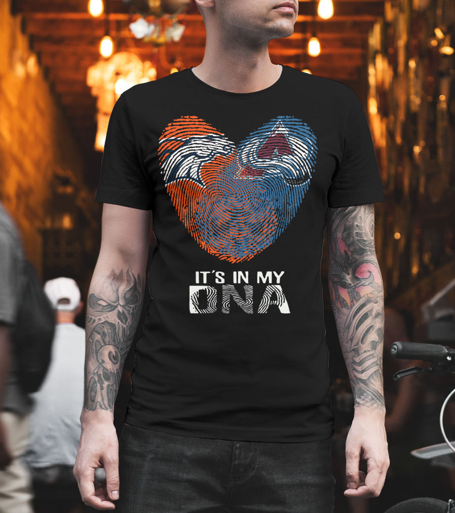 Broncos Avalanche Heart It's In My Dna Fingerprint T-Shirt