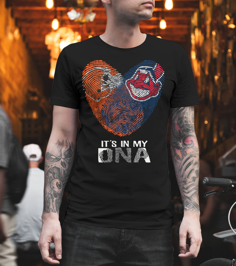 Browns Indians It's In My DNA Football Helmet and Team Logo Fingerprint T-Shirt