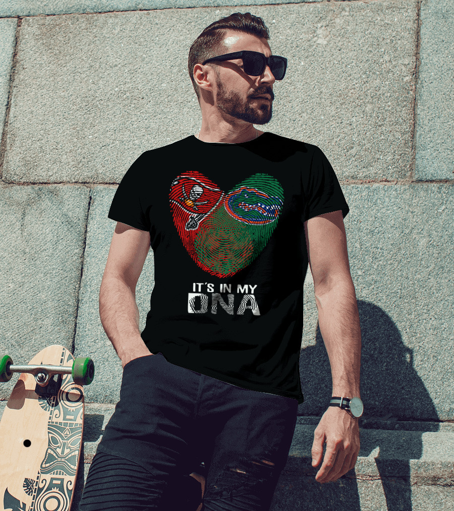 Buccaneers Gators Fingerprint Heart It's In My DNA T-Shirt
