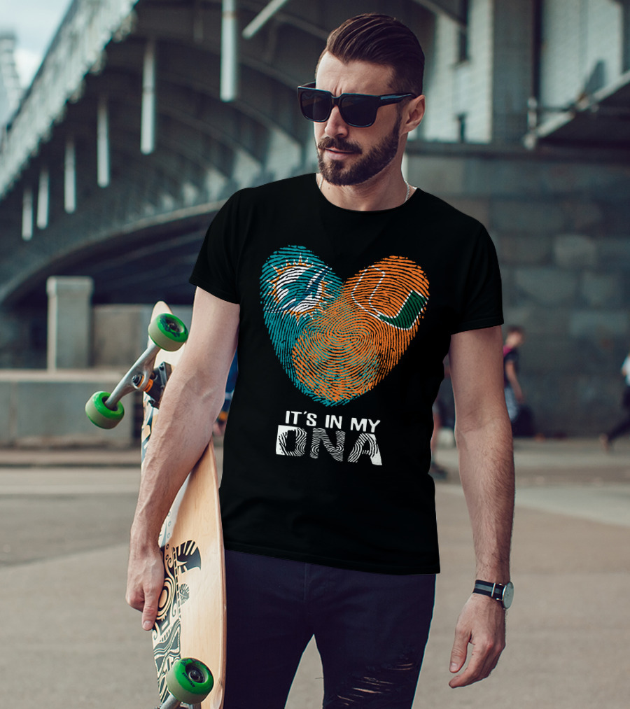 Dolphins Hurricanes It's In My DNA Fingerprint Heart Brandsymbol T-Shirt