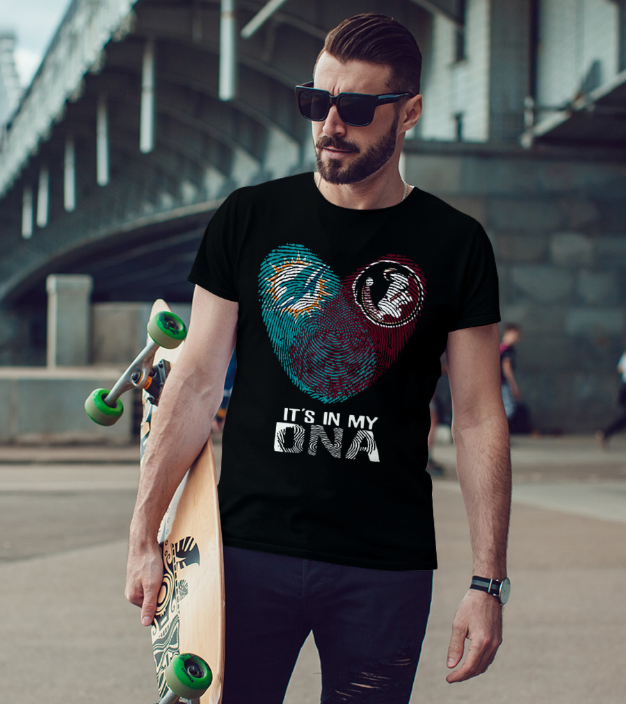 Miami Dolphins Florida State Seminoles It's In My Dna Fingerprint T-Shirt