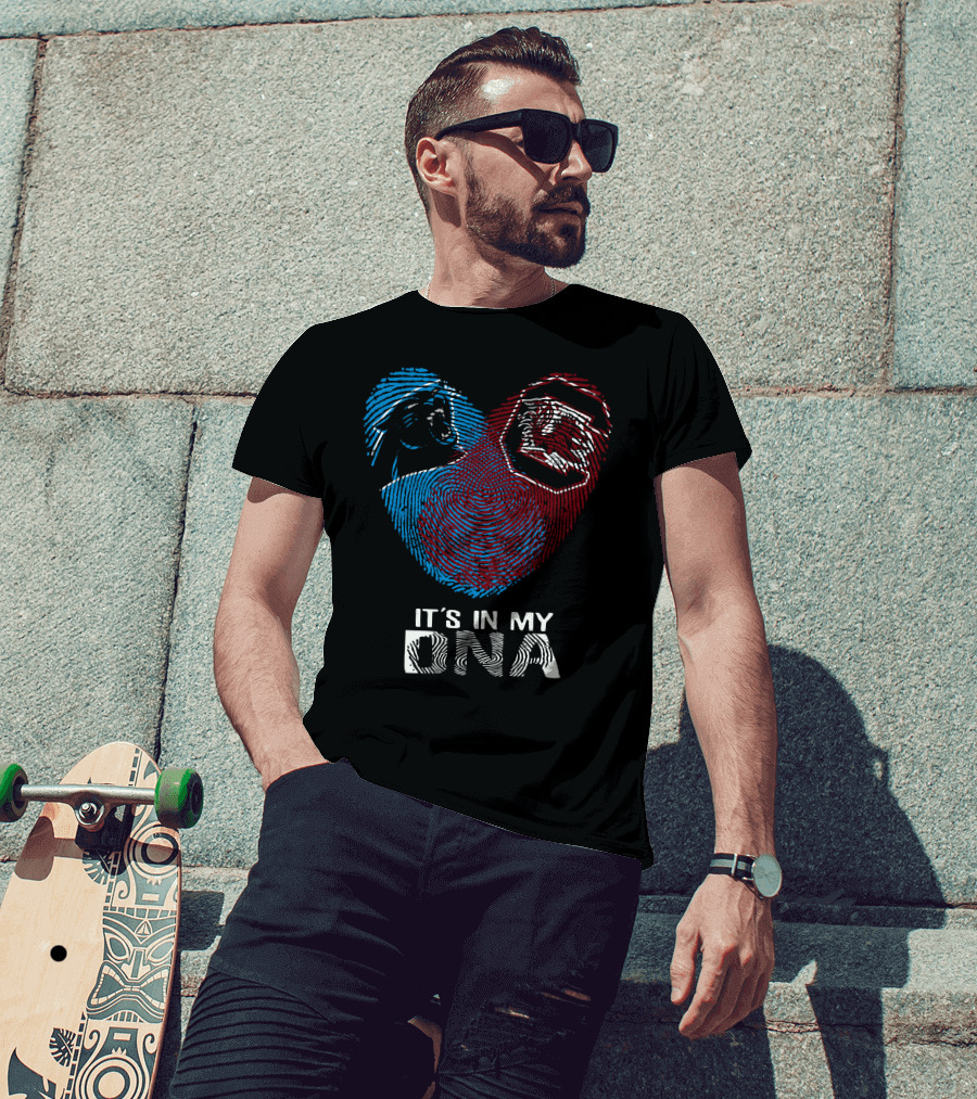 Panthers Gamecocks Fingerprint Heart It's In My Dna T-Shirt