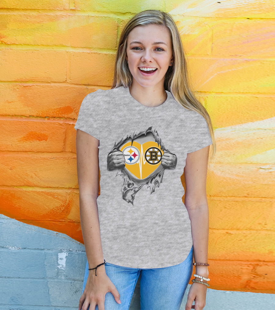 Steelers Bruins Heart Logo Fusion T-Shirt