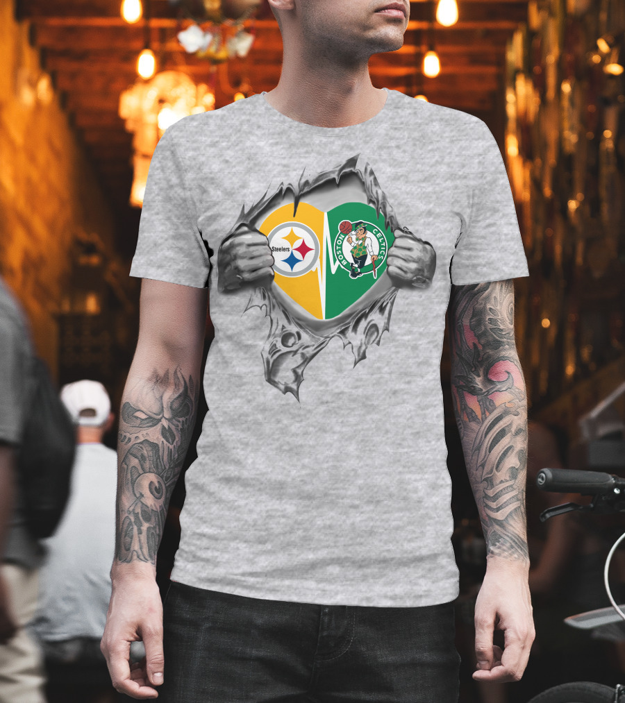 Steelers Celtics It's In My Heart Pittsburgh Boston Fan Passion T-Shirt